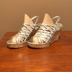 Silver strappy wedges. GUC.